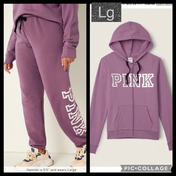 Vs pink classic pant full zip hoodie campus long sleeve tee mauve ice foil - Picture 2 of 15
